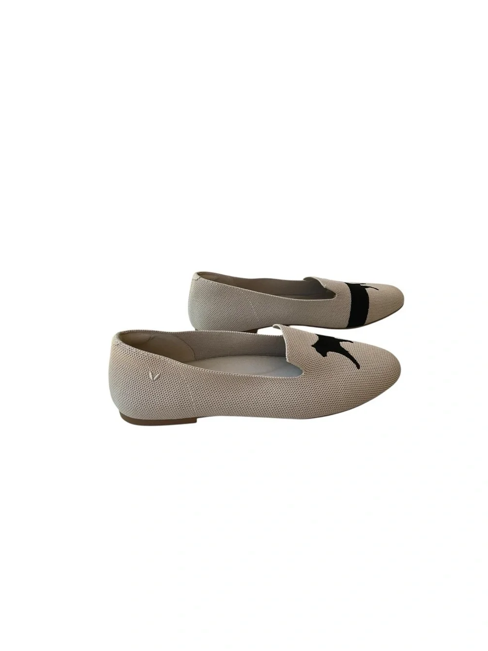New VIVAIA Audrey Embroidered Cat Loafers Round-Toe Beige Black Slip On 42